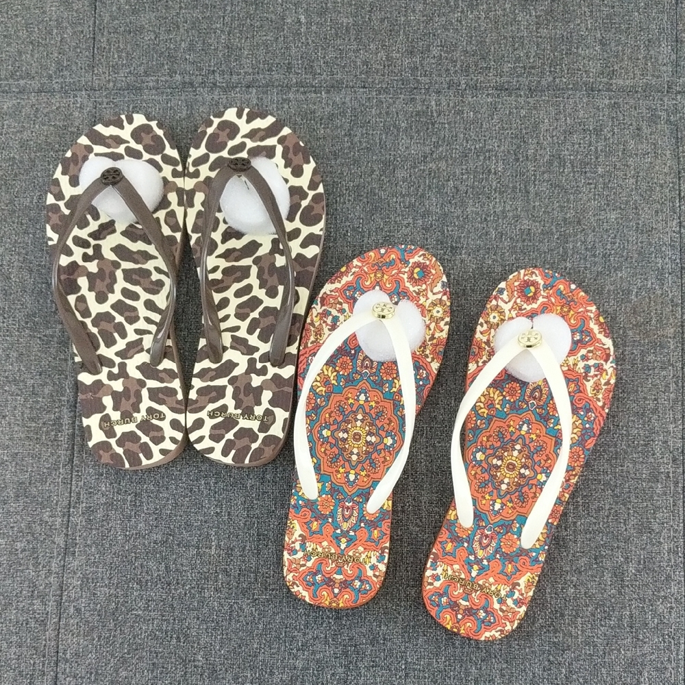 NWT Tory Burch Womens Sandal White Orange Paisley Thong Flip Flop Slide